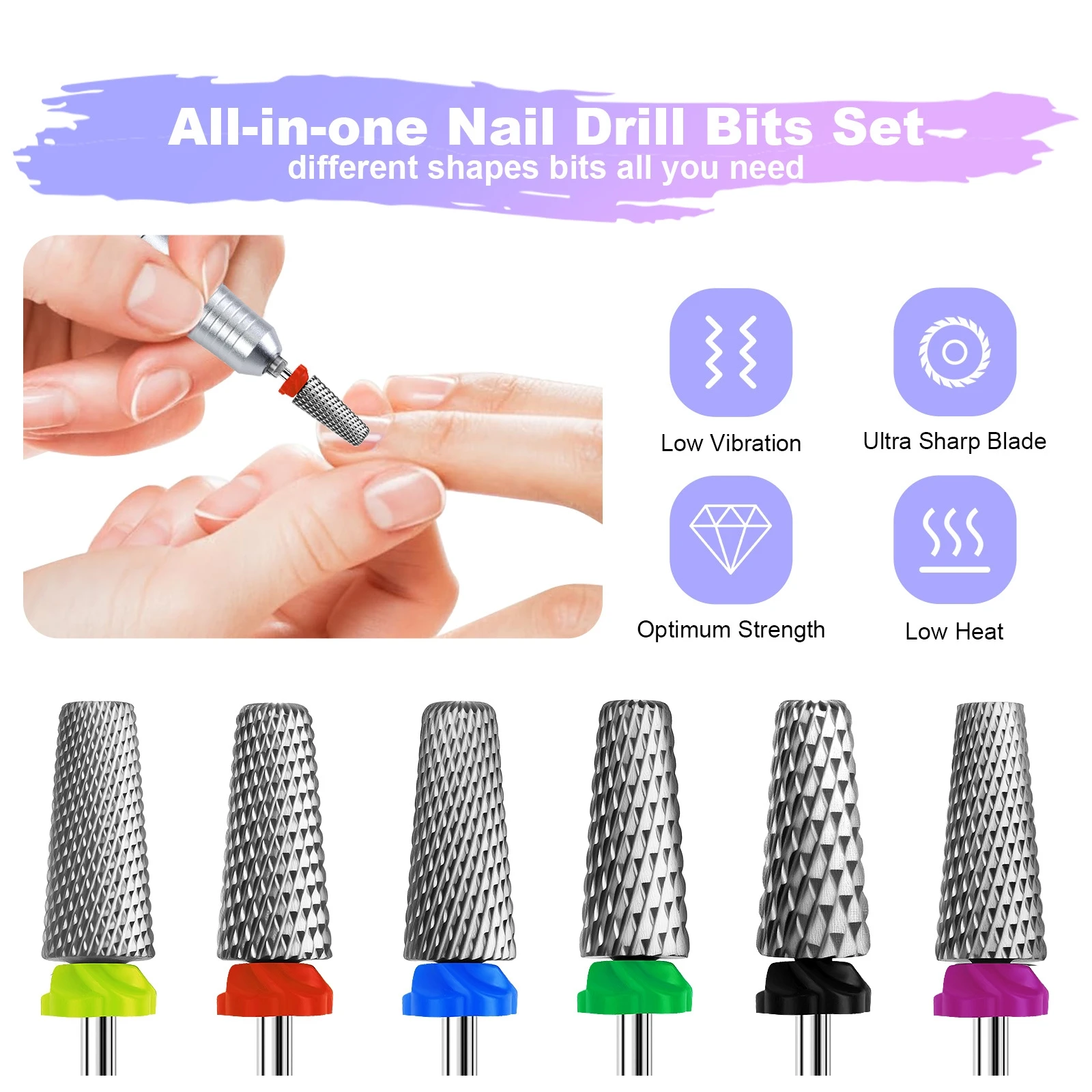 Acessórios elétricos para lixa de unha, kit de brocas de 6 peças - conjunto de manicure premium com brocas de carboneto de tungstênio para remoção de unhas em gel