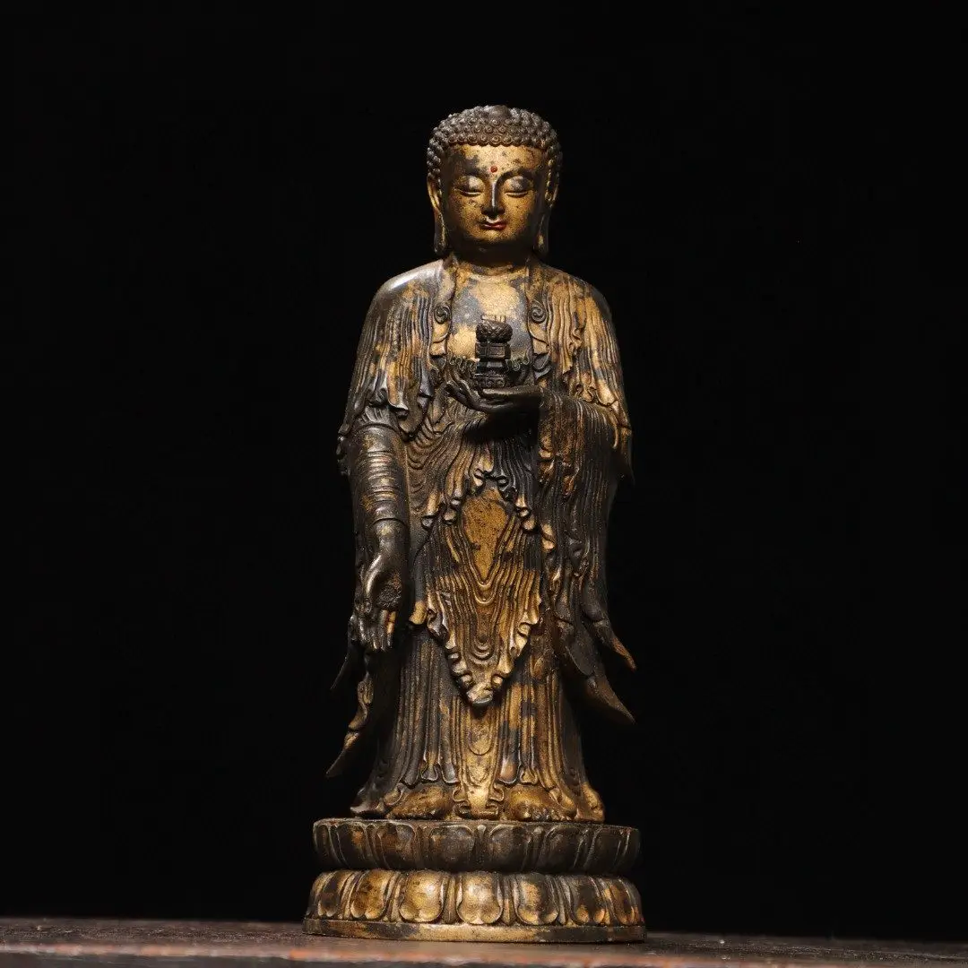 Antique bronze Amitabha Shakyamuni Buddha statue home Buddhist halls offerings Chinese style decoration and ornament