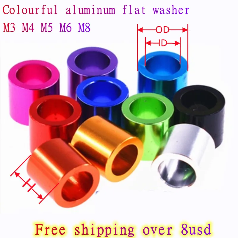Beicai 10pcs-20pcs Aluminum Bushing Gasket M3 M4 M5 M6 Colourful Aluminum Washer Round Hollow No Thread Standoff Spacer A1
