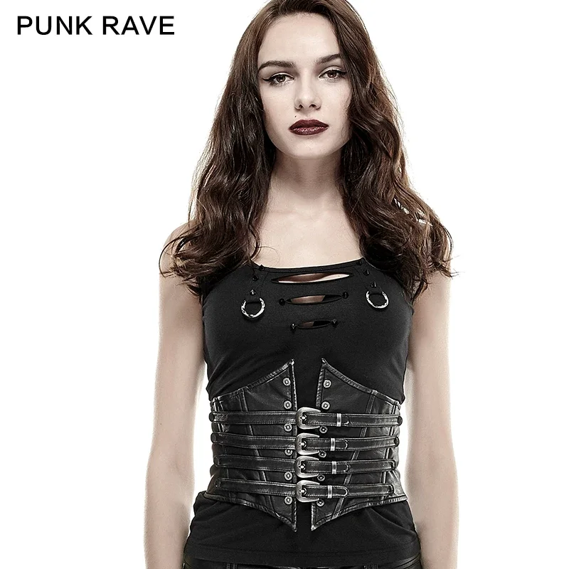 PUNK RAVE Steampunk Female Accessories Slim Body Shaper Buckle Loops Girdle Vintage Inelastic Leather Unisex  Hand-Rubbed