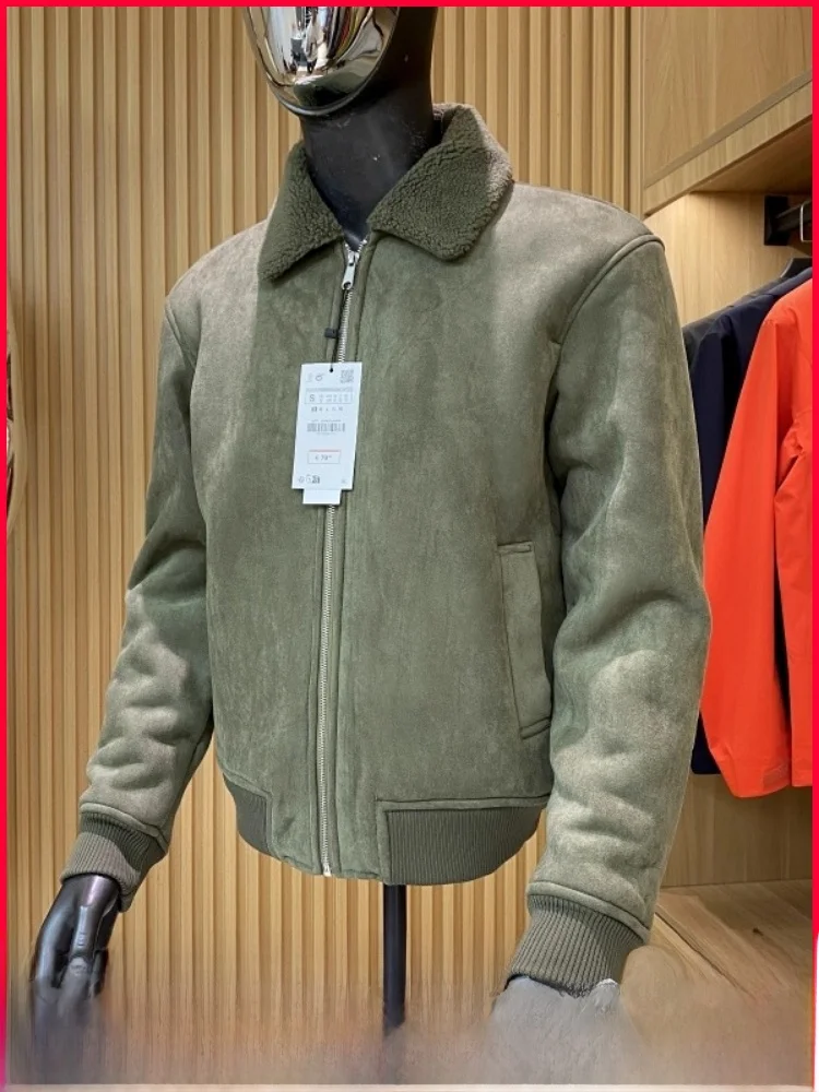 

Imported Thiened Fce Lined Casual Men's Jaet Stand Fit Autumn Winter Warm Leisure Coat Zipper Closure No Inner ket