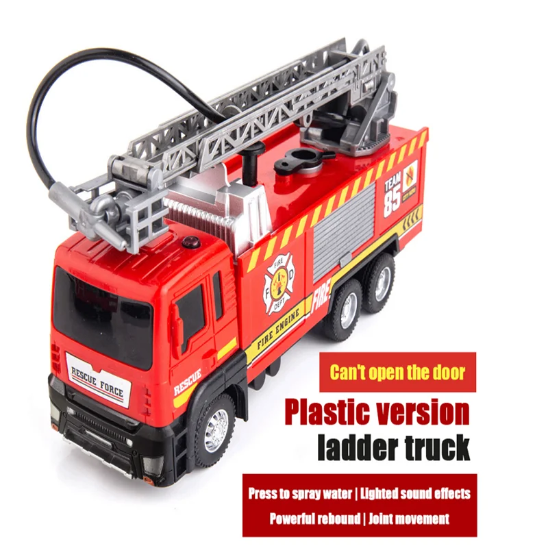 Diecast Fire Truck Alloy Firefighter Water Spray Sprinkler Toy Simulation Truck with Light Music Rescue Engine Christmas Gift