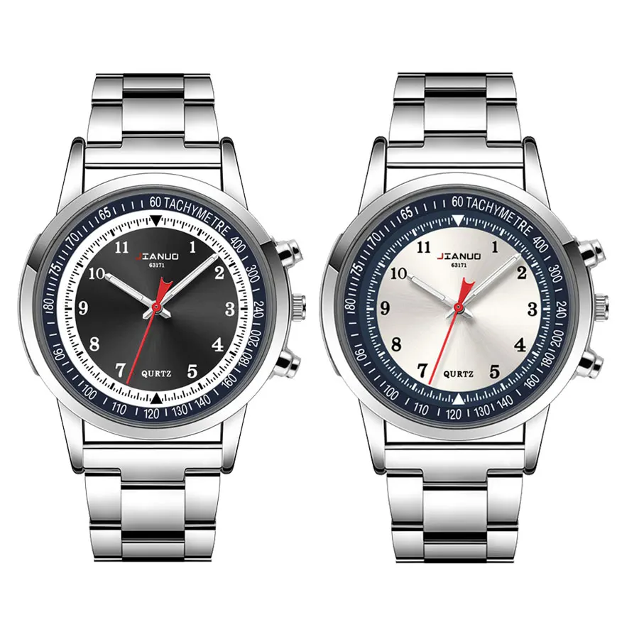 Korean fashion men\'s steel strap watch with iridescent blue light digital minimalist stainless steel strap quartz watch for men