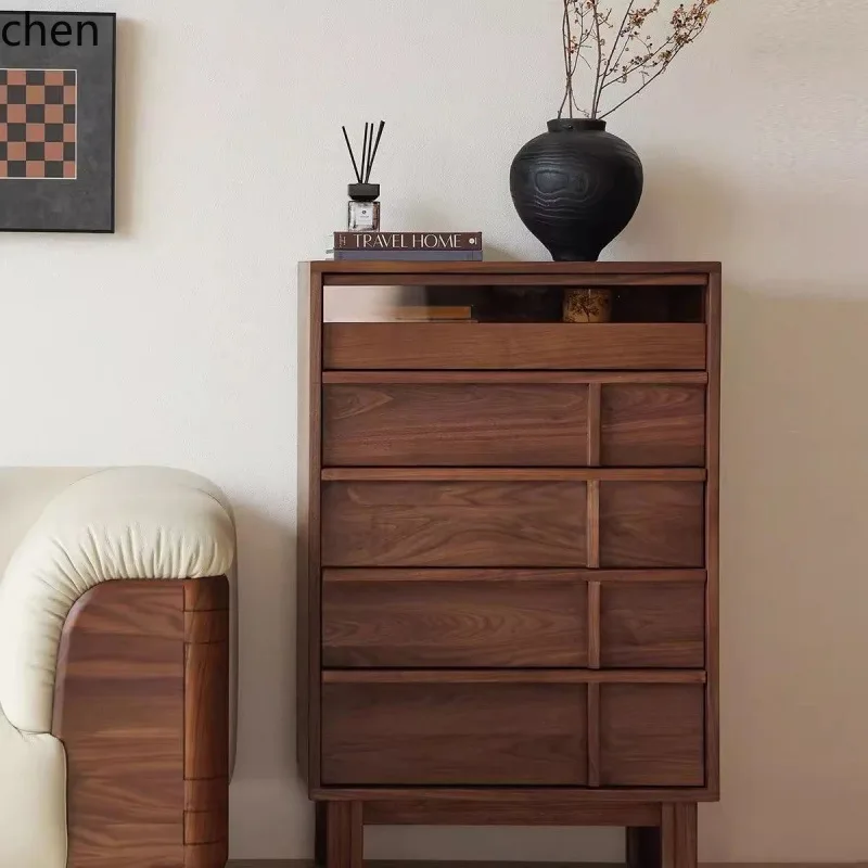 Solid Wood Vintage Style Five-Drawer Chest Skeleton Line Living Room Storage Cabinet Bedroom Bedside Cabinet
