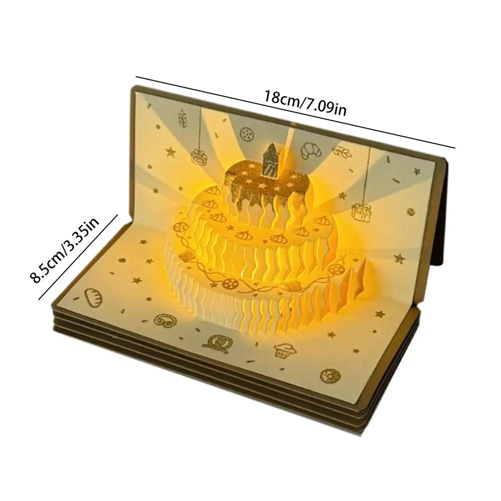 بطاقة عيد ميلاد خفيفة للموسيقى ثلاثية الأبعاد، بطاقة تهنئة كعكة منبثقة إبداعية، بطاقة رسالة هدية لحفلات أعياد الميلاد مع مغلف