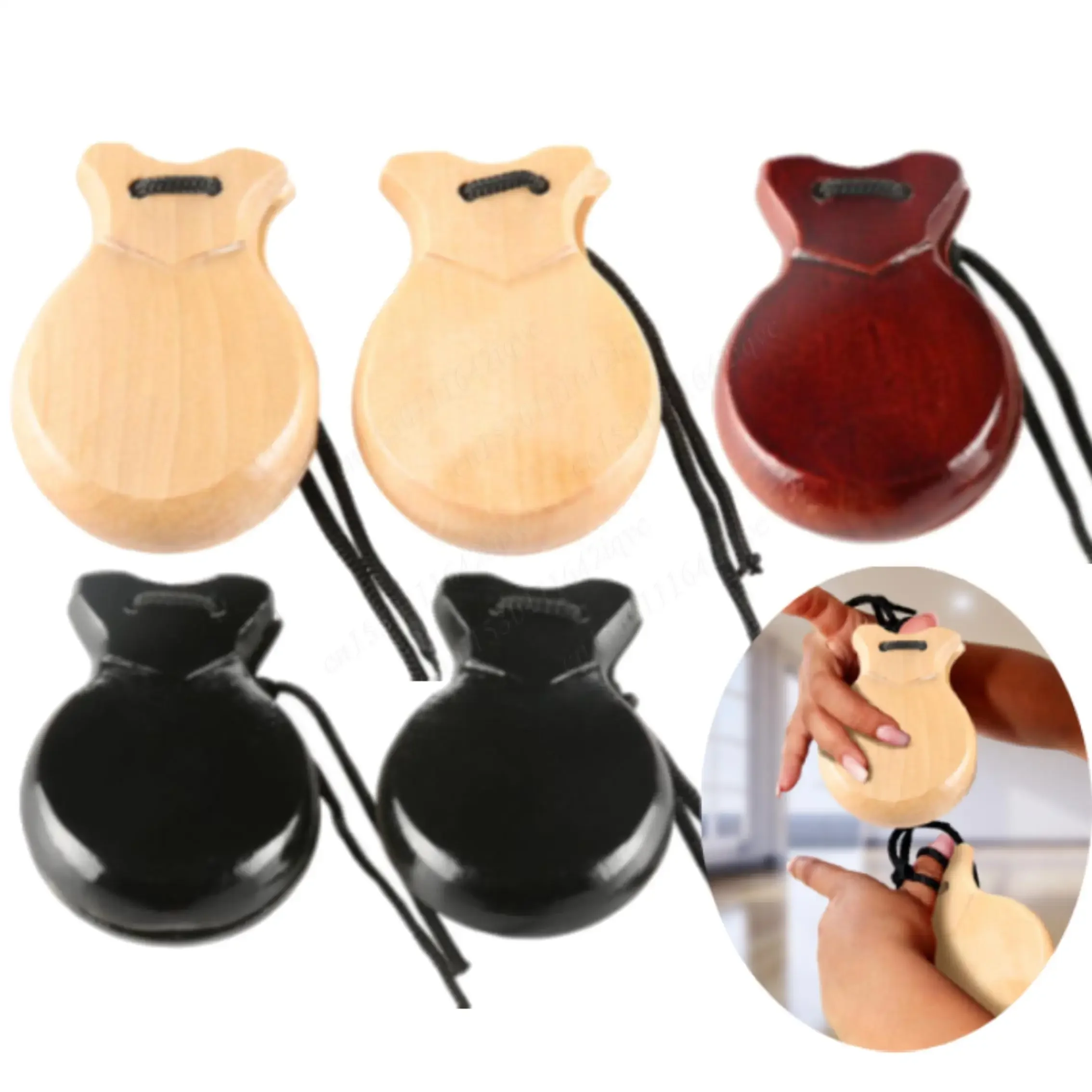 

Традиционные деревянные испанские кастаньеты (2/4 шт.) с веревкой для фла́менко, для начинающих, ударный музыкальный инструмент Орфа