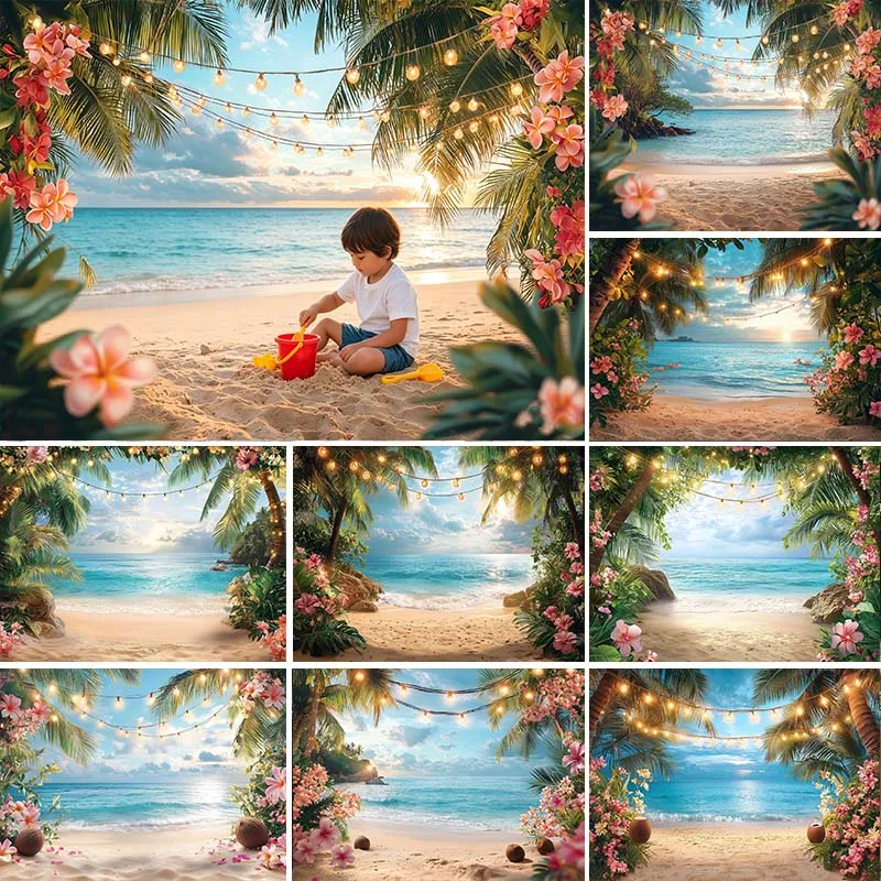 

LS Hawaiian Party Backdrops Summer Ocean Beach Backgrounds Photography Photo Wallpaper Decorations Studio Banner Photocall