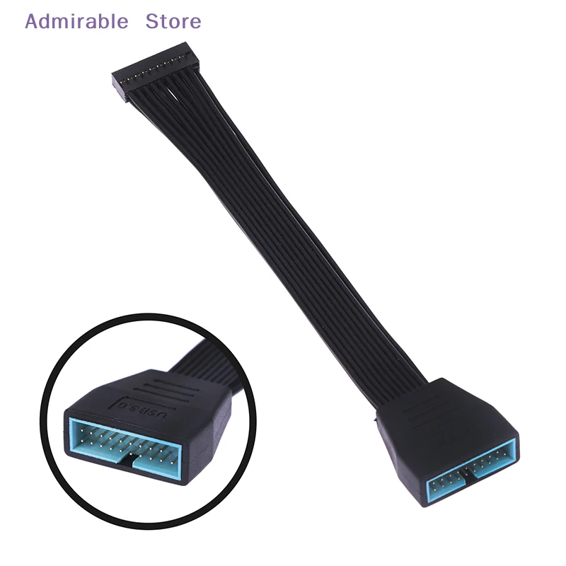 wSmall Mini USB 3.0 19/20 Pin Internal Extension Header Adapter Cable Black Flat Wire Cable for Motherboard 5.9inch/15cm