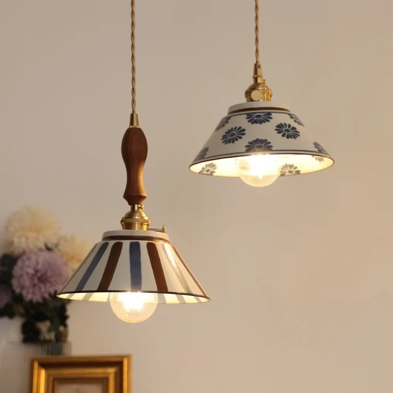 IWHD Mid Modern Century LED Pendant Lamp Living Room Kitchen Bedroom Home Decor Copper Patterned Ceramic Pendant Light Luminaire