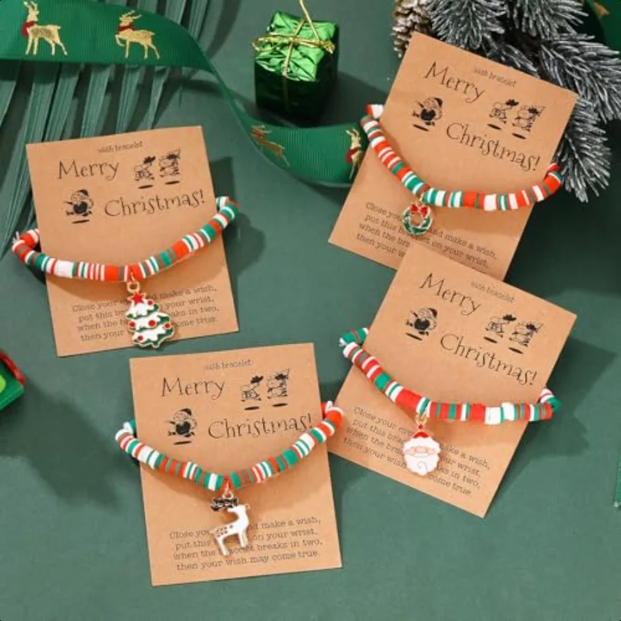 مجموعة أساور عيد الميلاد للنساء مكونة من 7 قطع من أساور هيشي سيرفر المطاطية مع هدية للعطلات