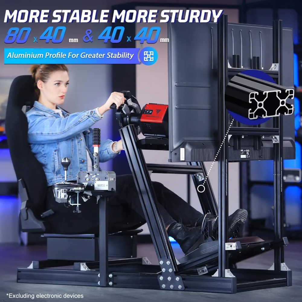 Aluminiumprofil-Rennsimulator-Cockpit mit Monitorständer, passend für Fanatec/Thrustmaster T818/Moza/Logitech G923 G920