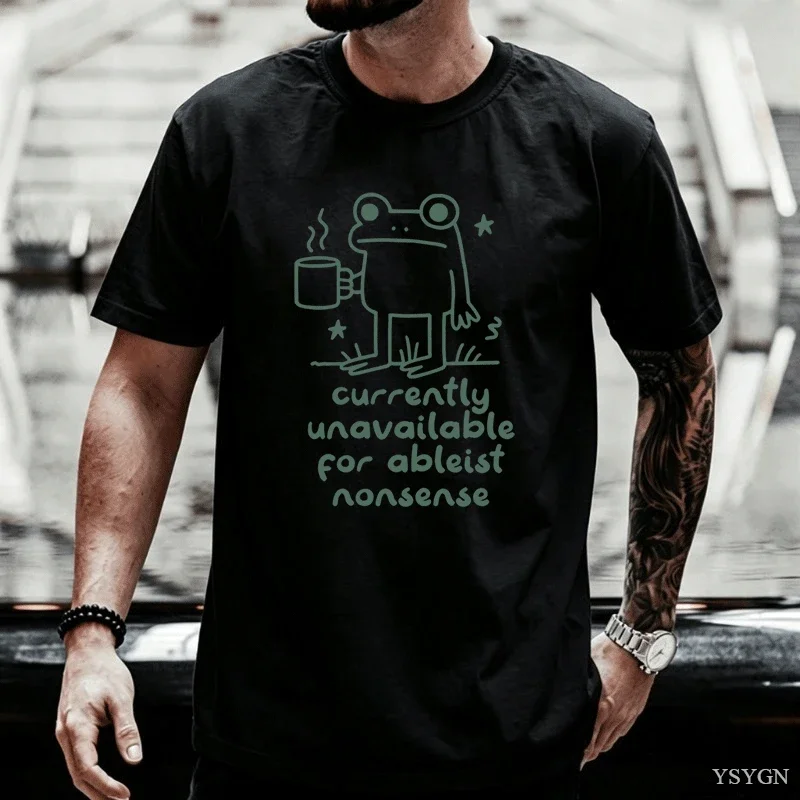 Funny Unavailable for Ableist Nonsense Doodle Frog Meme T-shirt Autism Graphic T Shirts Cotton Short Sleeve Loose Printed Tops