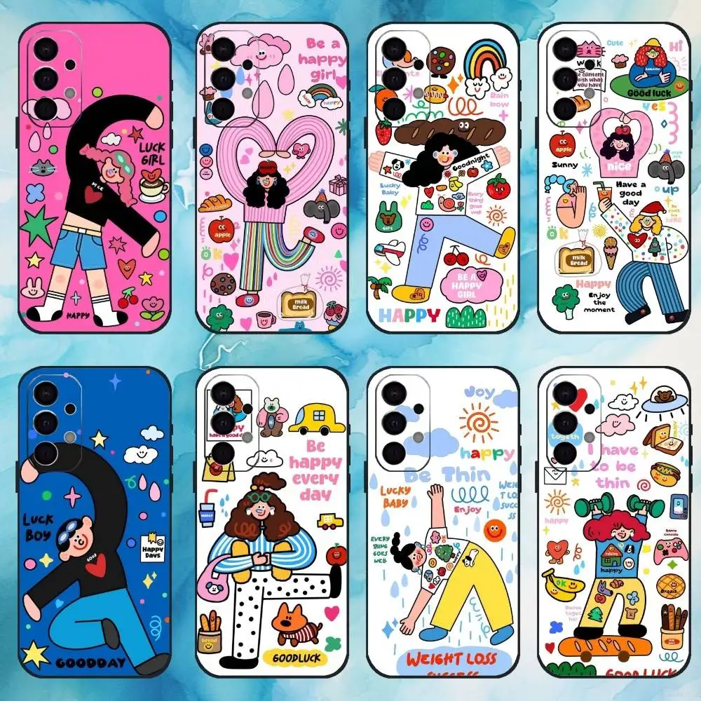 

Colorful Whimsy Girl Phone Case For Samsung S25,24,23,22,30,21,10,9,Ultra,Plus,Lite,FE,4,5 G Soft Black Case