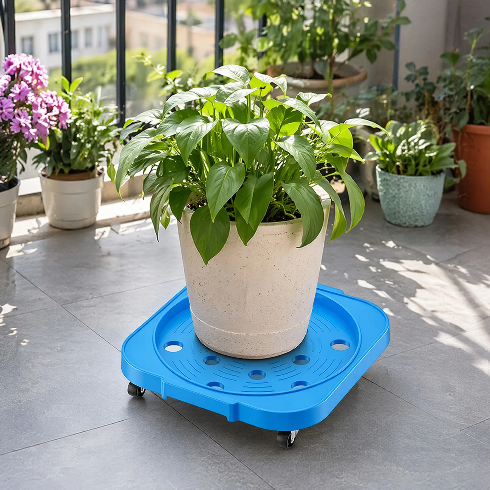 12.8inch Wheeled Floor Storage Rack Holder Heavy Duty 5 Gallon Water Jug Holder Caddy for Outdoors Indoors Large Plants
