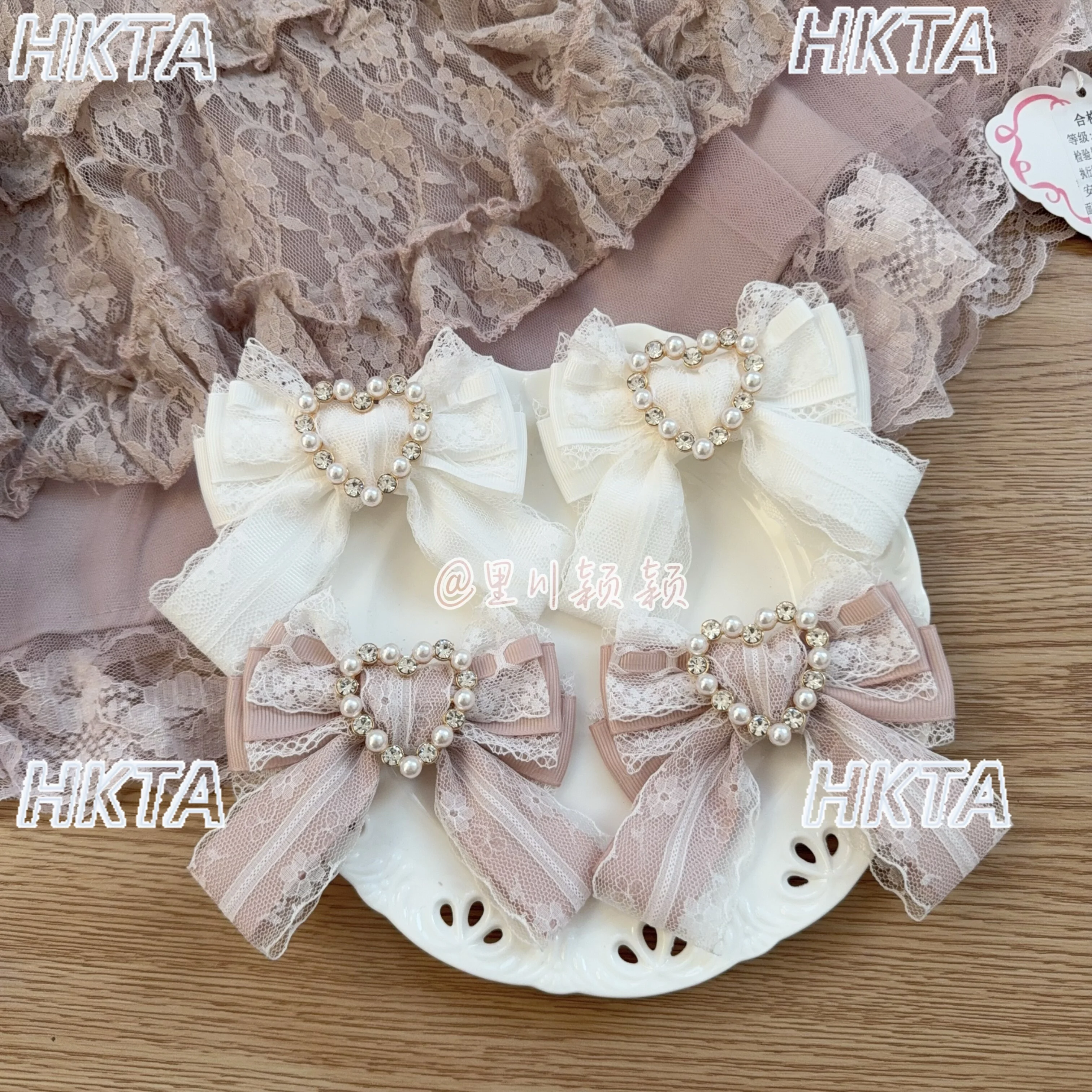 

Mine Series Mass-Produced Heart Rhinestone Lace Bow Hair Clip Pair Clip Girls Women Hair Accessory Lolita Sweet Girl Headwear