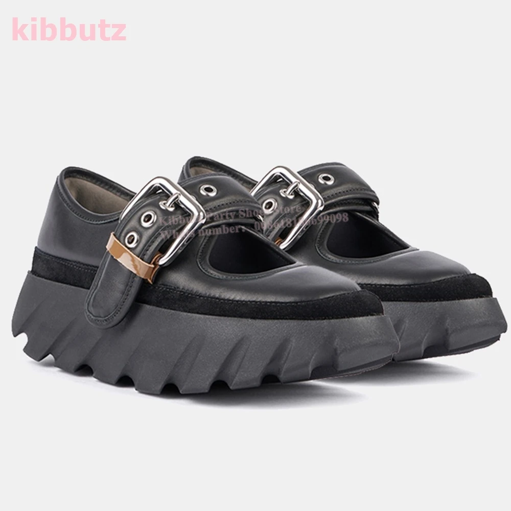 Belt Buckle Mary Jane Pumps Round Toe Height Increasing Mixed Color Fashion Elegant Concise Sexy Party Dress Women Shoes Newest