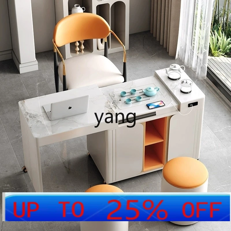 

LMM Mobile Rock Board Tea Table Kettle Integrated Light Luxury Telescopic Desk Tea Table and Chair Dual-use