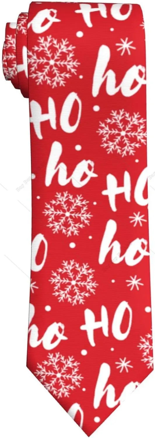 Red Ho Ho Ho Santa Claus Snowflakes Men's Tie Funny Necktie Novelty Tie Gift for Men Print One Size Tie for Men Adults Holiday