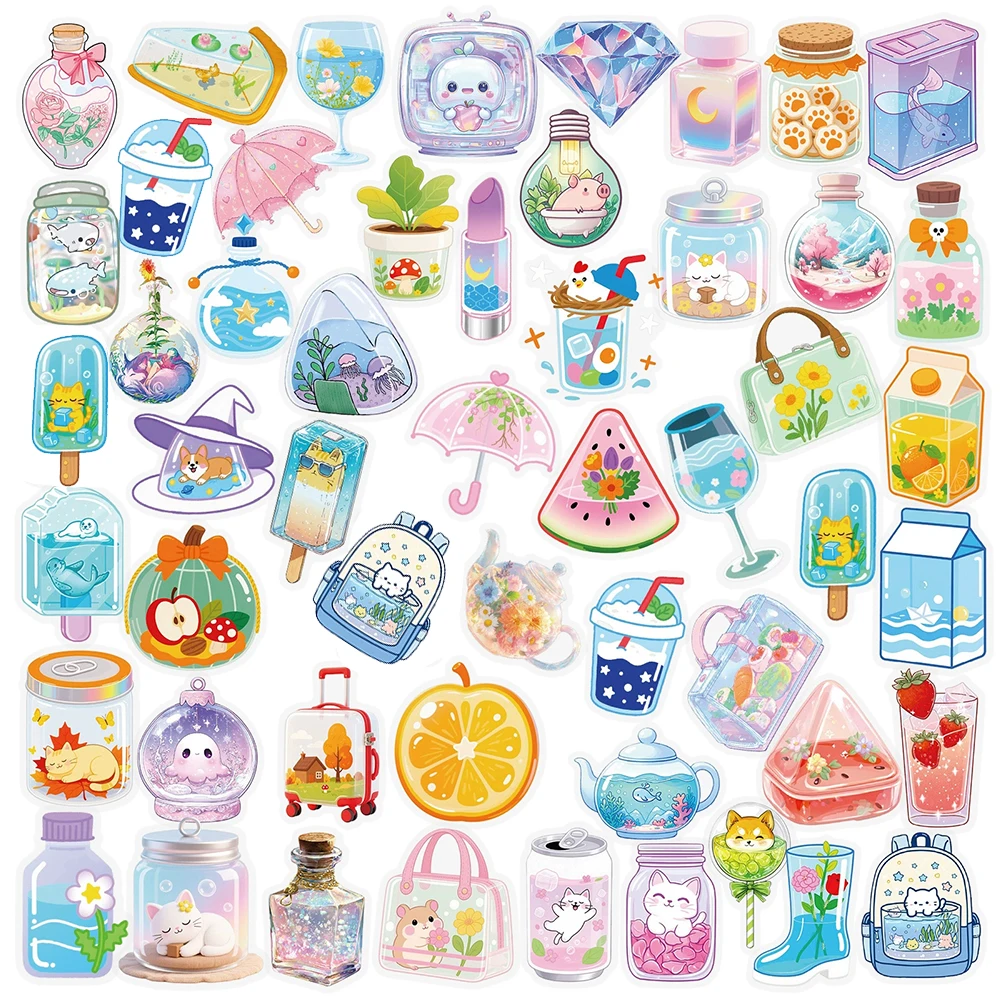 

10/30/56pcs Kawaii Drink Food Cartoon Stickers Aesthetic Decoration Decals DIY Laptop Notebook Bike Cute Transparent Sticker Toy