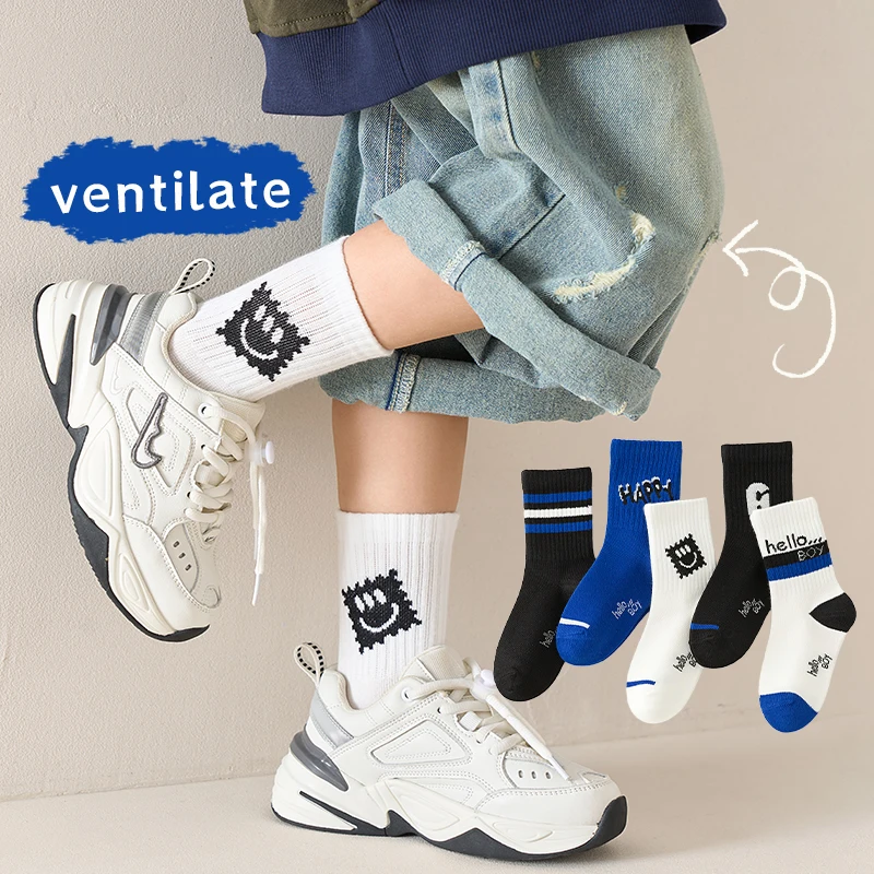 10Pairs 1-14Years High-End boy's Mid-tube Socks  Tidal Alphabet All-match Autumnclothes Cartoon Children's Fashion Warm Socks