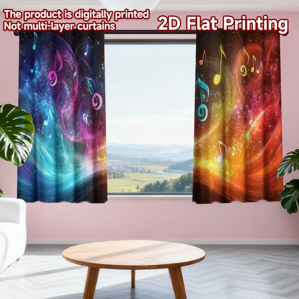 

2D flat printing 2pcs Curtain Colorful Musical Notes(2) Digital Printed Polyester Drapes Family Party Decoration Perfect for