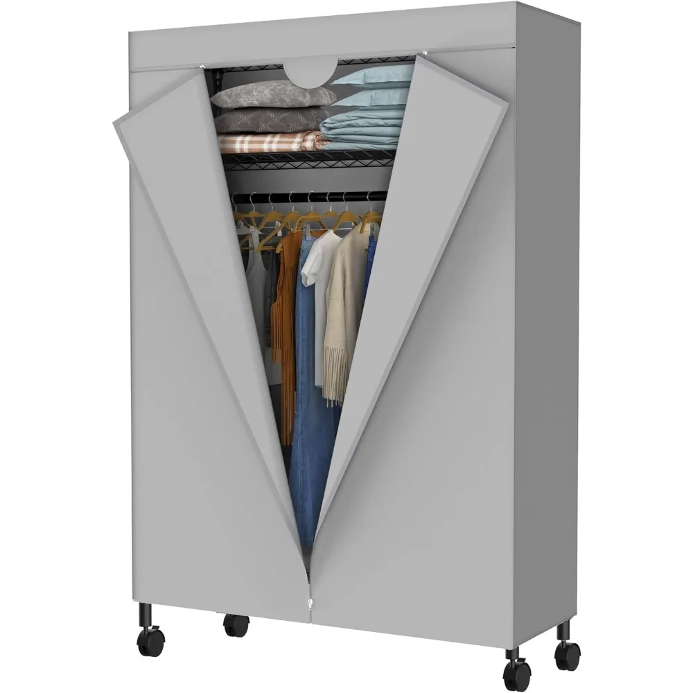 

Heavy Duty Garment Rack, Free-Standing Rolling Clothes Rack with Fitted Grey Oxford Cover