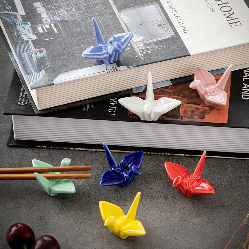 Ceramic Paper Crane Chopstick Rest Chopsticks Forks Spoon Holder Dinner Spoon Stand Home Decoration Ornament Housewarming Gift