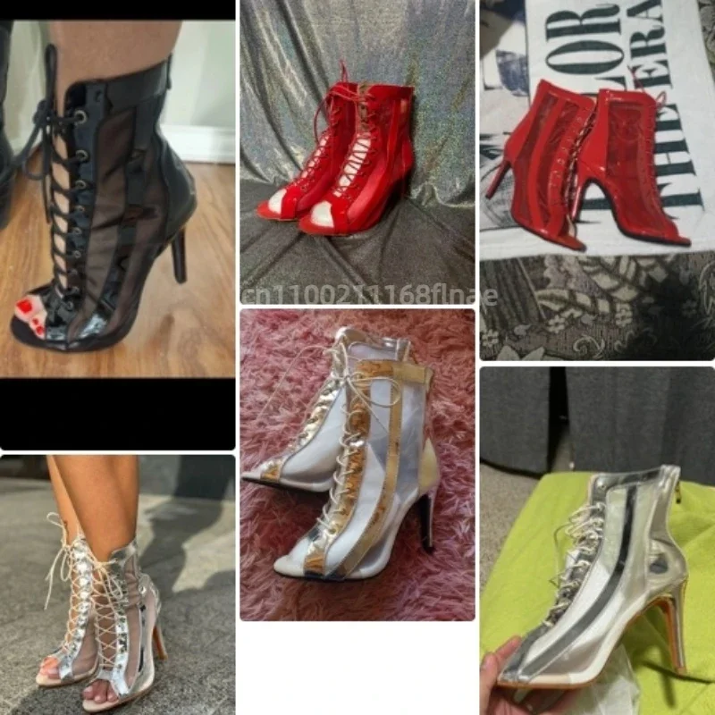 Neue Damen Fish-Mouth-Riemen Jazz-Tanz High Heels Elastische Tanz-Performance Kurze Stiefel Sommer Atmungsaktive Offene Zehen-Sandalen – Detail 3