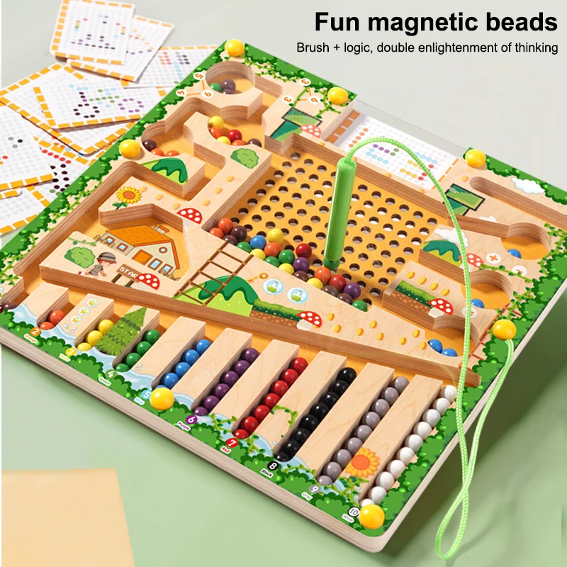 Jeu éducatif Montessori ; Jouet de comptage et de classification magnétiques ; Ensemble de planches de puzzle labyrinthe coloré