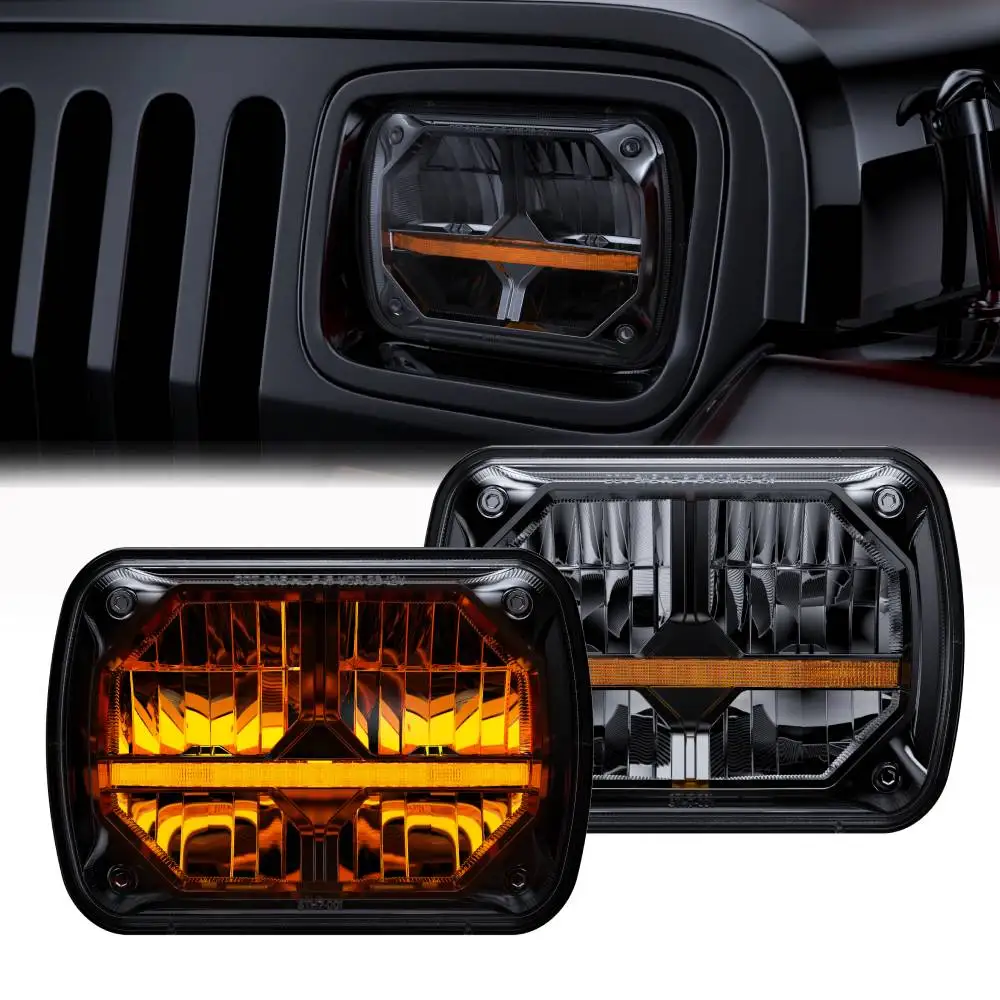 5x7 7x6 Inch Rectangular LED Headlights for Jeep Wrangler YJ Cherokee XJ GMC Ford Car headlamp with Hi/Low DRL 12v Turn signal