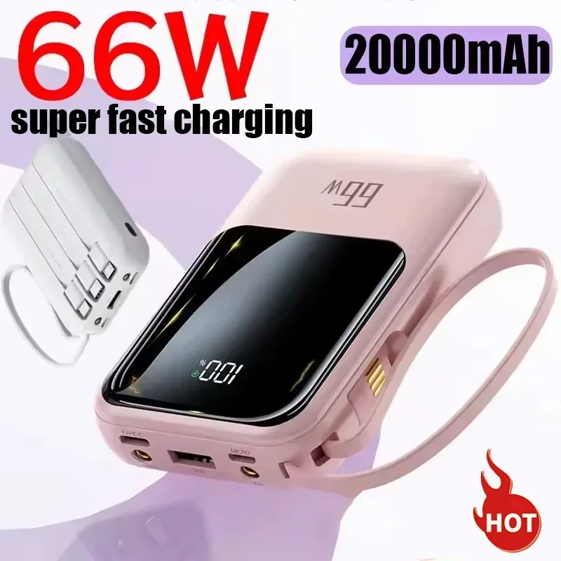 

Портативный блок питания PD22.5W большой емкости, 66 Вт, со встроенной 4 проводами для iPhone, Samsung, Huawei, Xiaomi