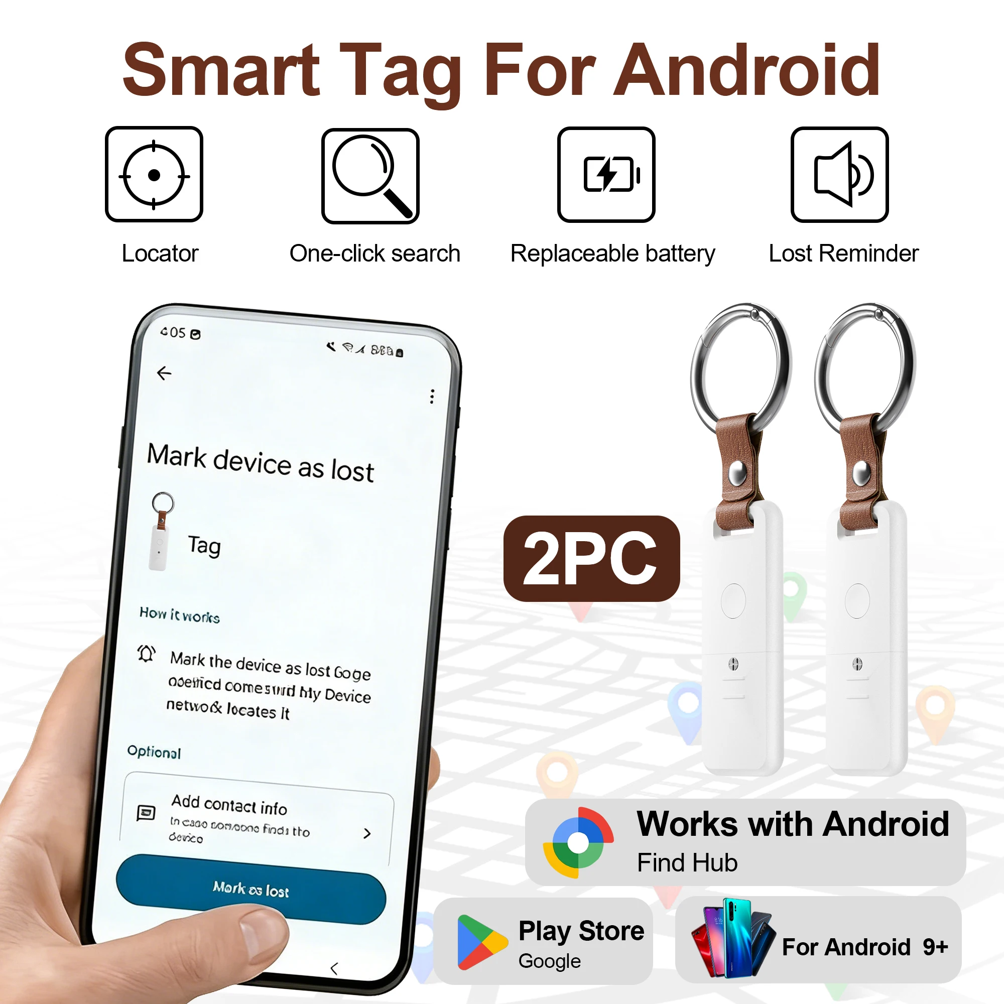 

2PCS smart tag wireless locators, suitable for Google's Find Hub application locator. Tracking and anti loss positioning devices