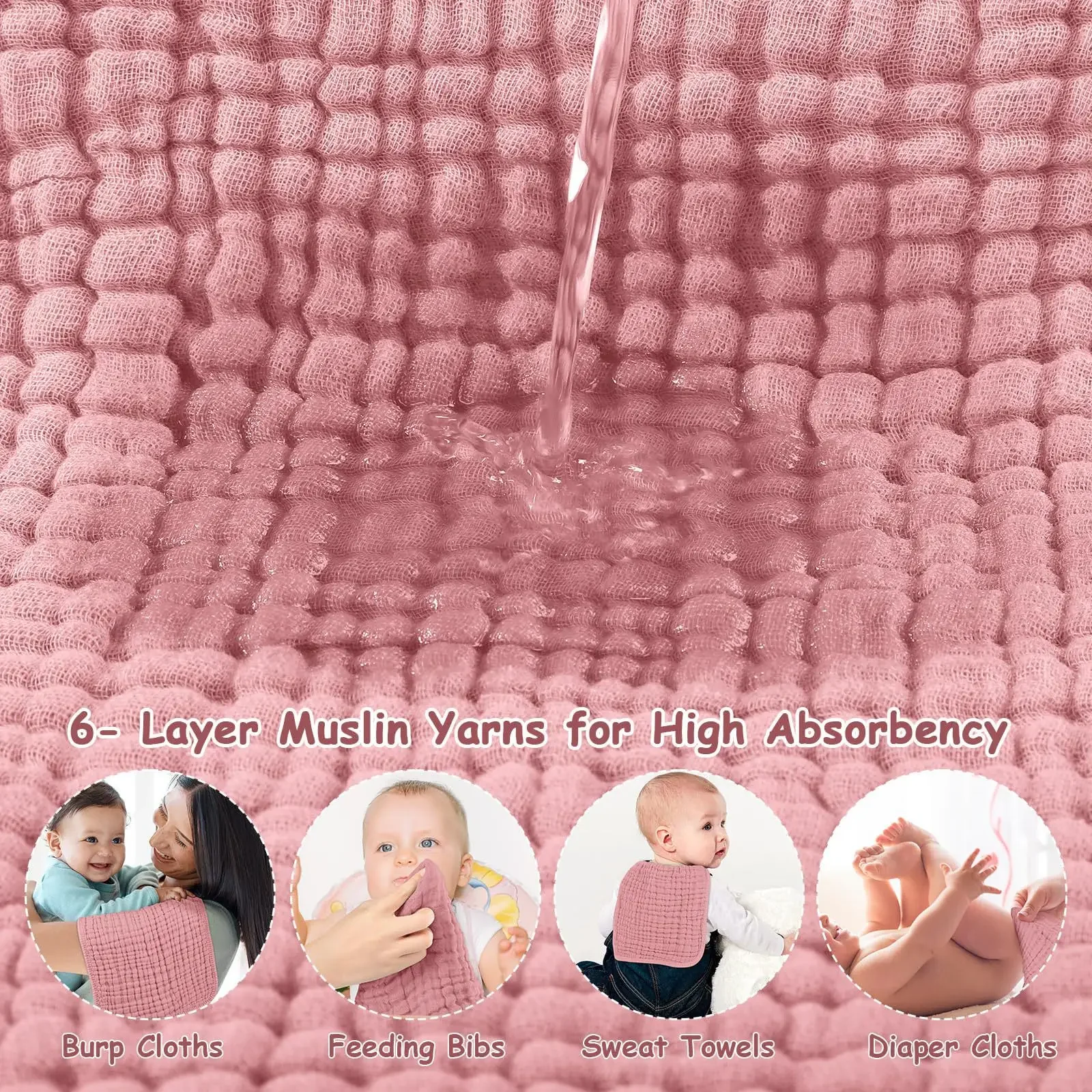 4pcs Soft Cotton Baby Burp Towel 6 Layers Gauze Newborn Burp Cloths Muslin Face Hand Towel Baby Bath Stuff