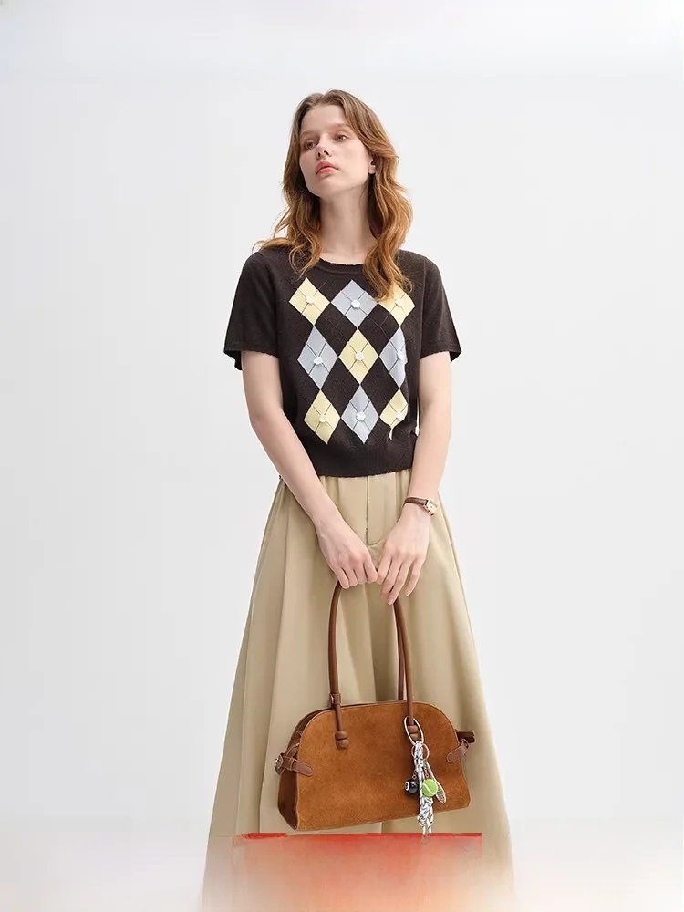 

Женский вязаный свитер большого размера с ромбовидным узором, повседневный, универсальный, с цветочным узором, для осени и зимы