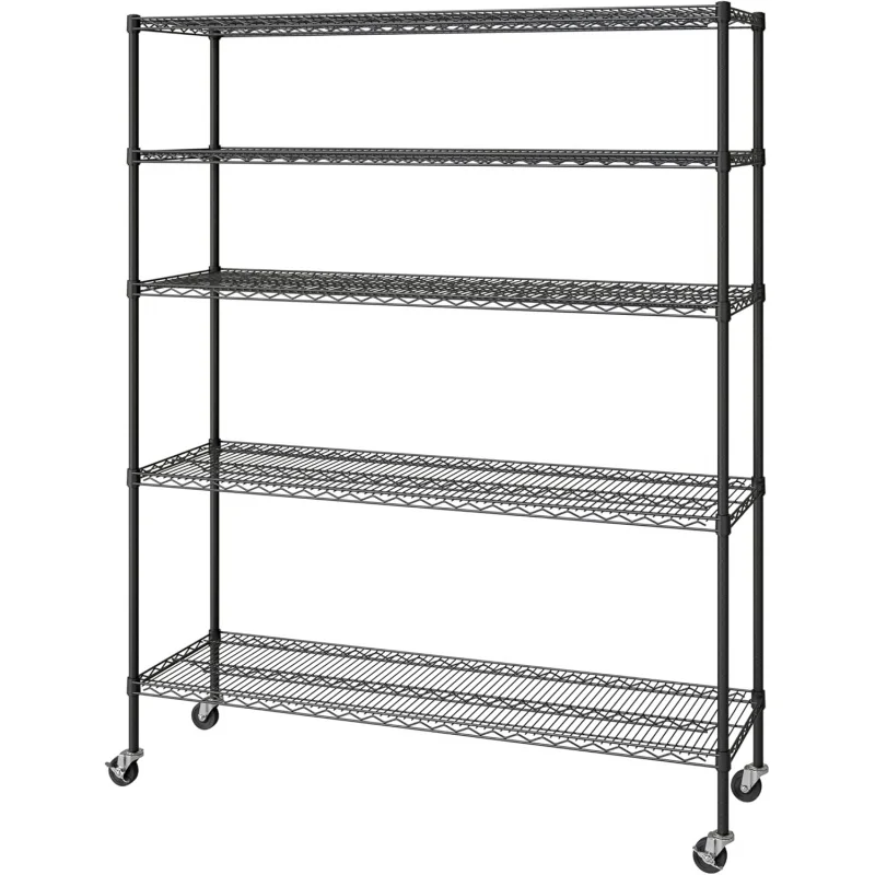 

Heavy Duty Solid Steel Wire Rack, 5-Tier 60x18 Inch Black Shelving Unit, UltraDurable Storage Organizer Garage