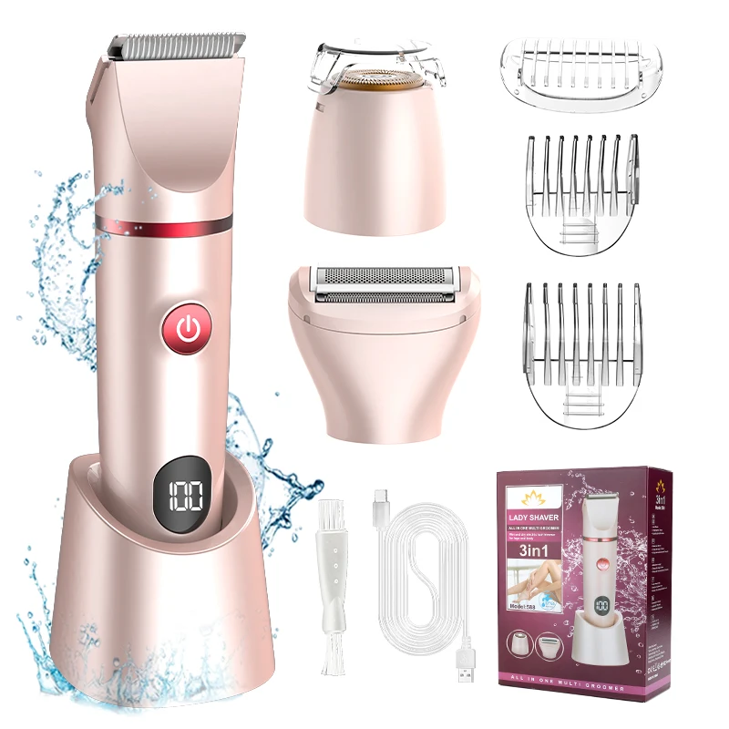 RESUXI Women's 3-in-1 Electric Epilator Bikini Trimmer Removal Sideburns Lip Hair Clipper Private Hair Trimmer Waterproof Shaver