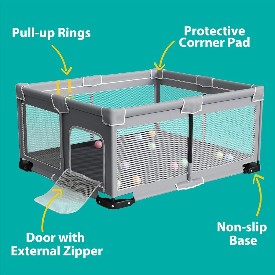 روضة أطفال قابلة للطي للأطفال الصغار مقاس 71 × 59 بوصة روضة أطفال محمولة مع قلم لعب قابل للطي مع مقودين داخلي أ