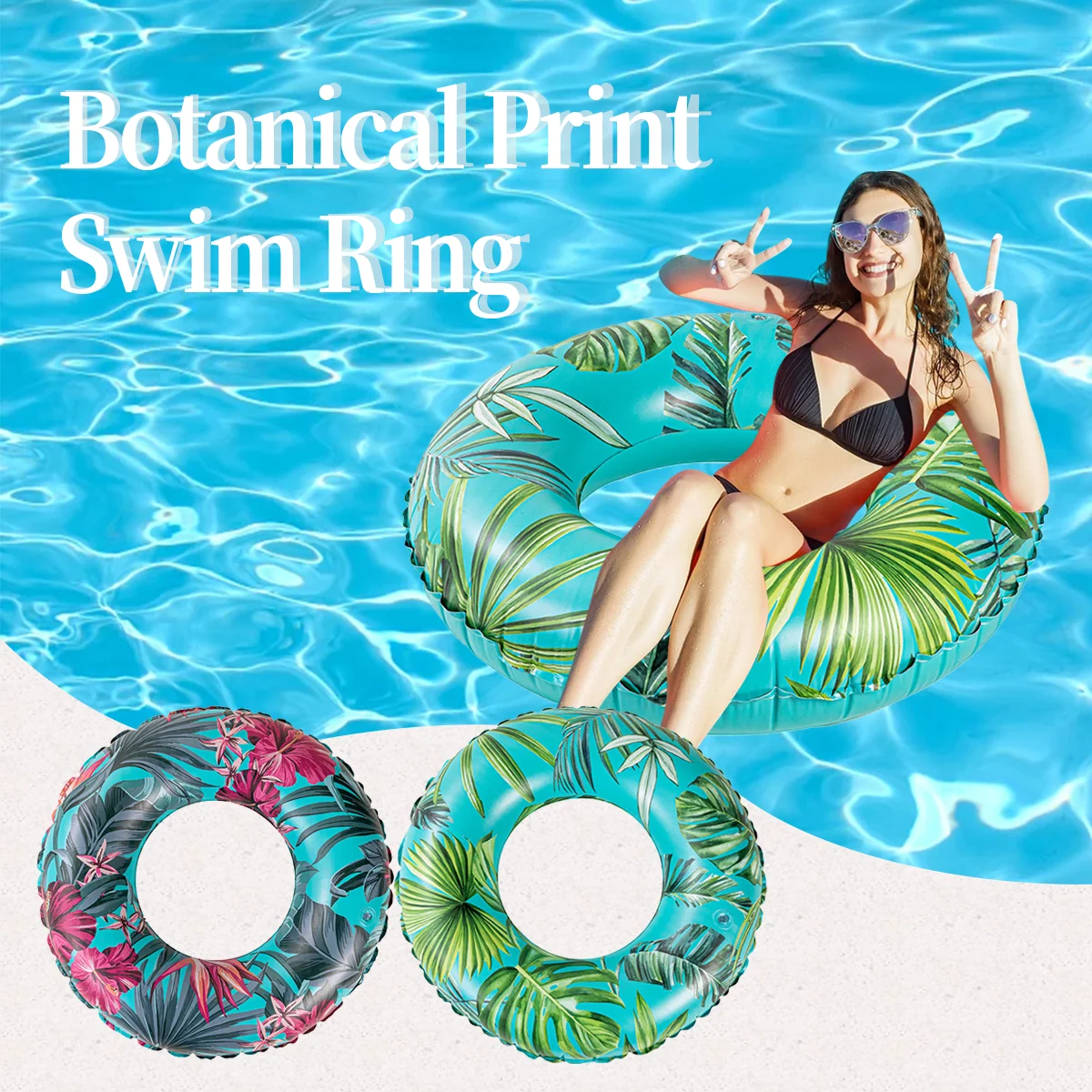 

Кольцо для плавания с ботаническим узором листьев - прочный виниловый надувной поплавок для плавания, отдыха и занятий спортом в летнюю воду
