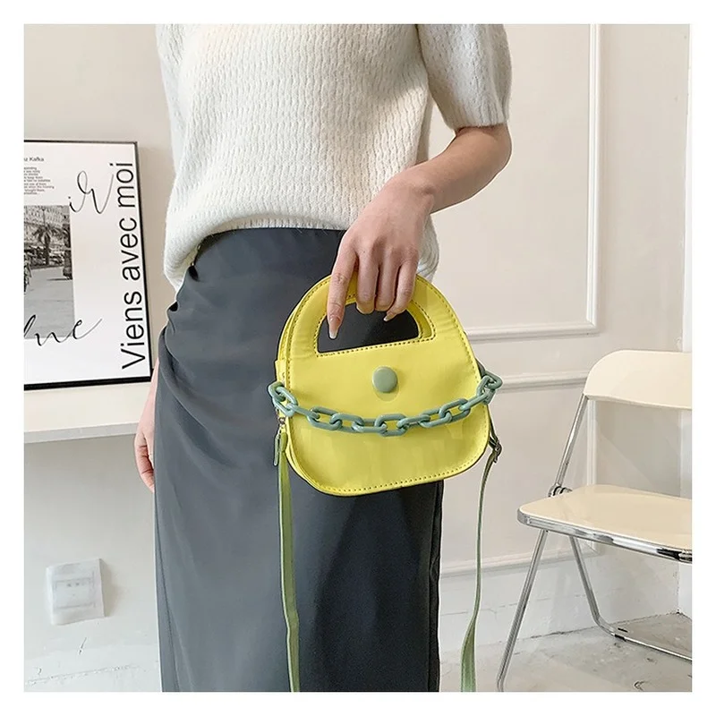 Hand Carry Small Women Bag 2022 New Trendy Fashion One-shoulder Messenger Bag Solid Color Casual Thick Chain Lady Bag