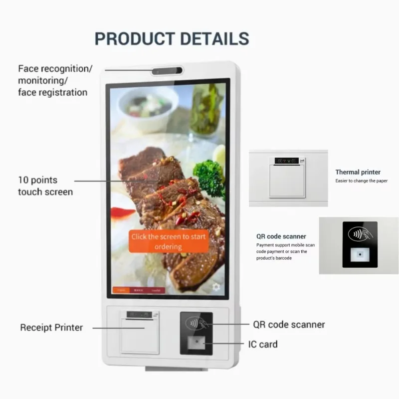 Zelfbedieningskaartjes- en wachtrijkiosk met 27-32 inch touchscreen en NFC-lezer