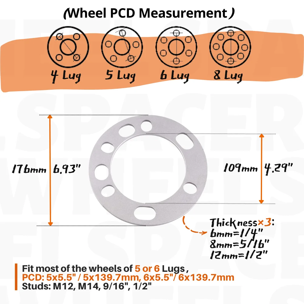 6/8/12mm Universal Wheel Spacers Bolts Pattern 5x5.5\