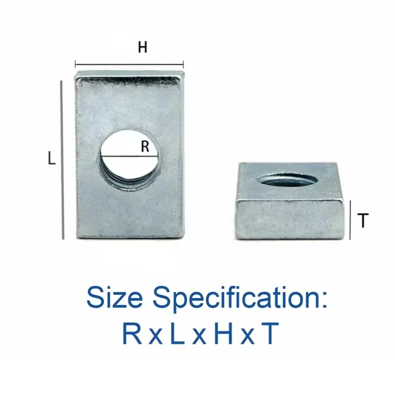 M3 M4 M5 M6 Square Nut Rectangular Nuts Thin Slider Block Nuts Zinc-Plated Carbon Steel Aluminum Profile Accessory