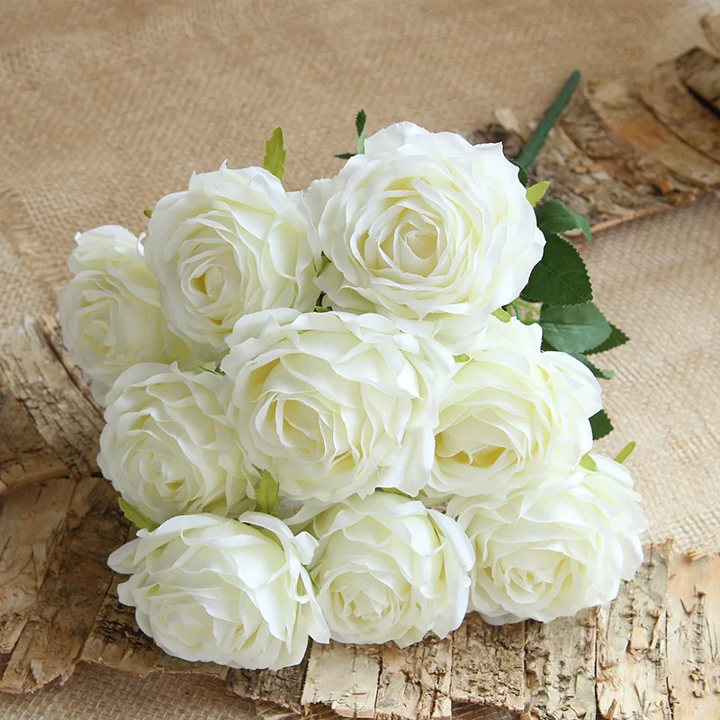 Lifelike 10 Heads Artificial Yellow Rose Bouquet Silk Fake Flowers for Wedding Bridal Engagement Decor Valentine\'s Day Home