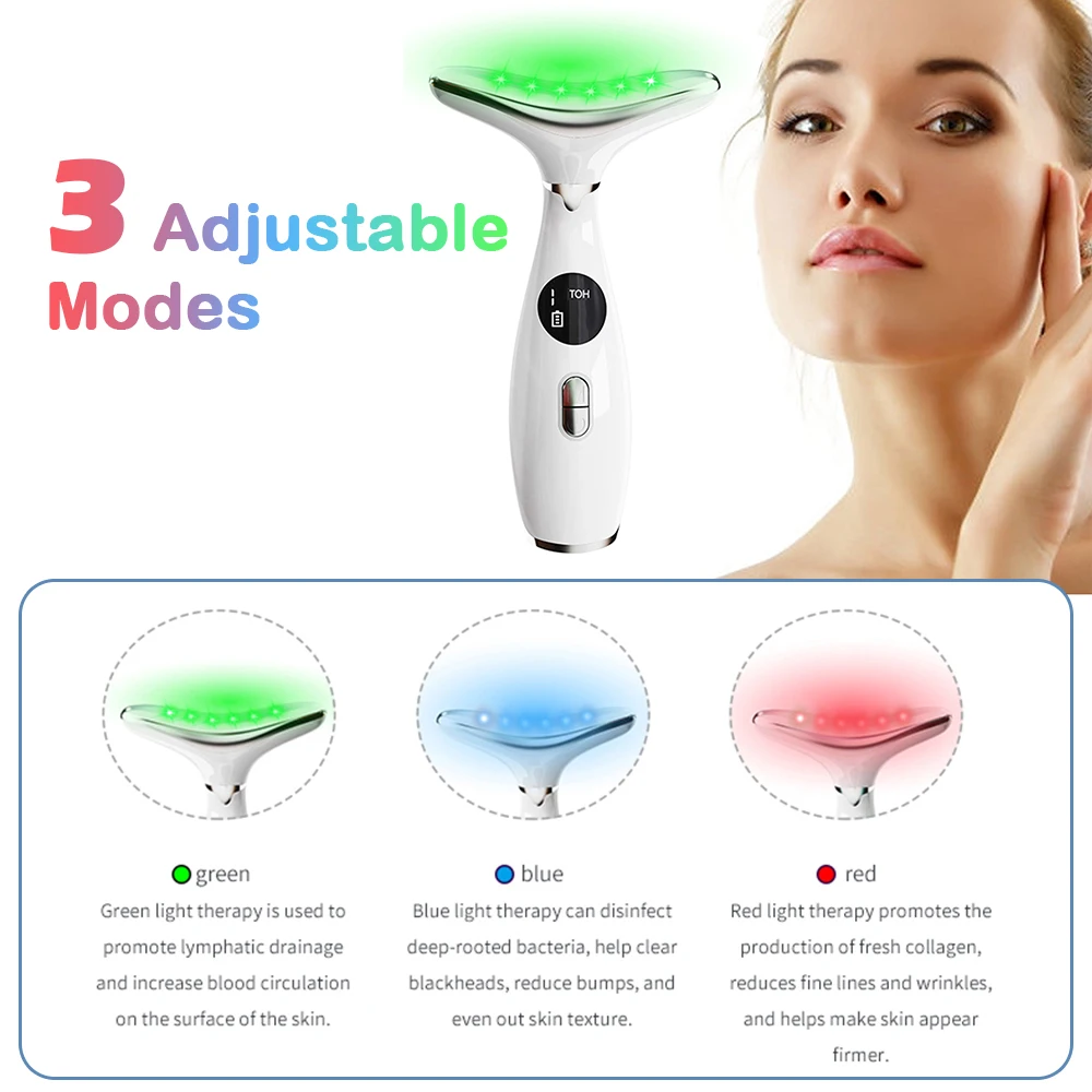 Facciale collo massaggiatore collo viso bellezza dispositivo 3 colori LED Photon Therapy EMS Lifting ridurre doppio mento Anti rughe rimuovere