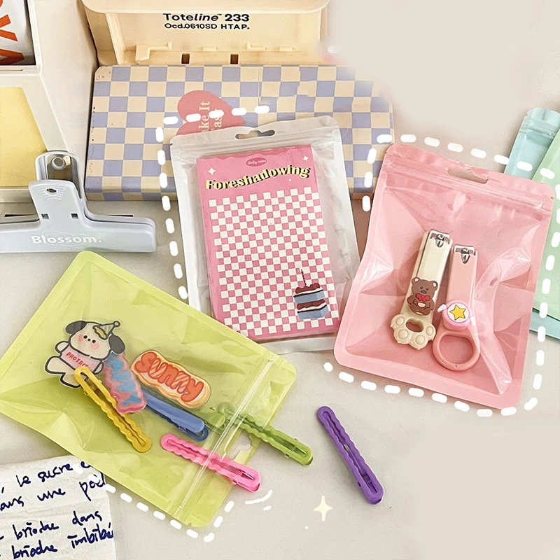 10Pcs/pack INS Korean Photocard Storage Bag Macaroon Color Transparent Ziplock Bag Gift Packaging Sealed Bag Sticker Card Sleeve