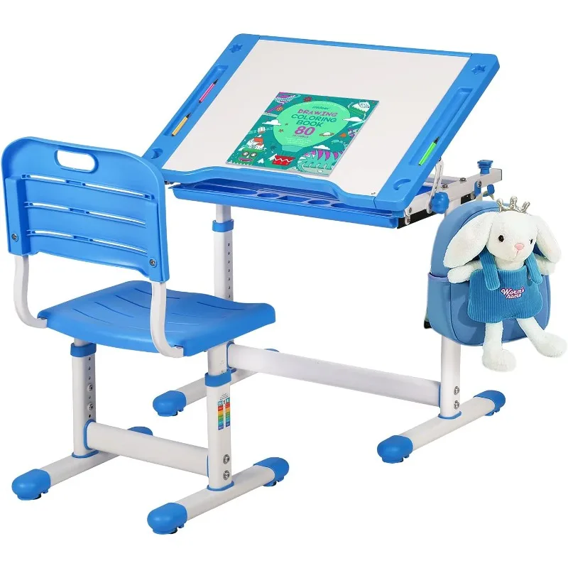 

Kids Study School Adjustable Height Table with Storage Blue