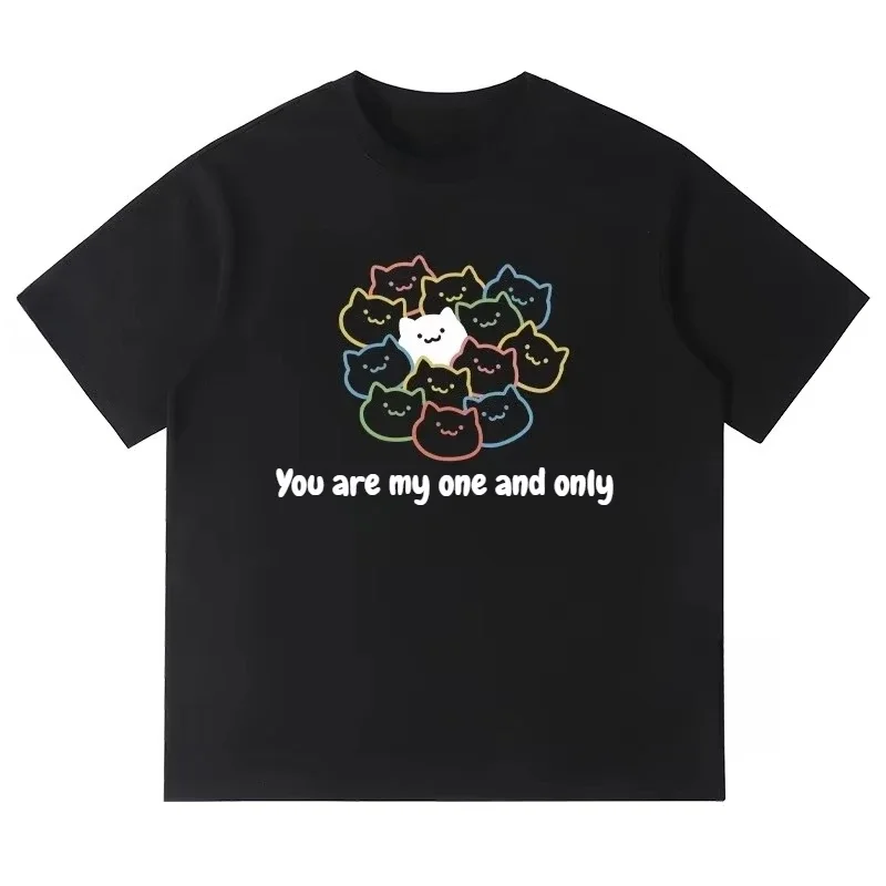 

2025 Summer Men, You are my true Love and Only One Printed Japanese and Korean short-sleeved 100% cotton casual loose T-shirt