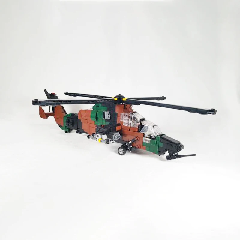 MOC ทหาร Air Force Eurocopter EC665 Tigre เฮลิคอปเตอร์ Building Block เครื่องบินรุ่นเทคโนโลยีอิฐของเล่นสําหรับของขวัญเด็ก