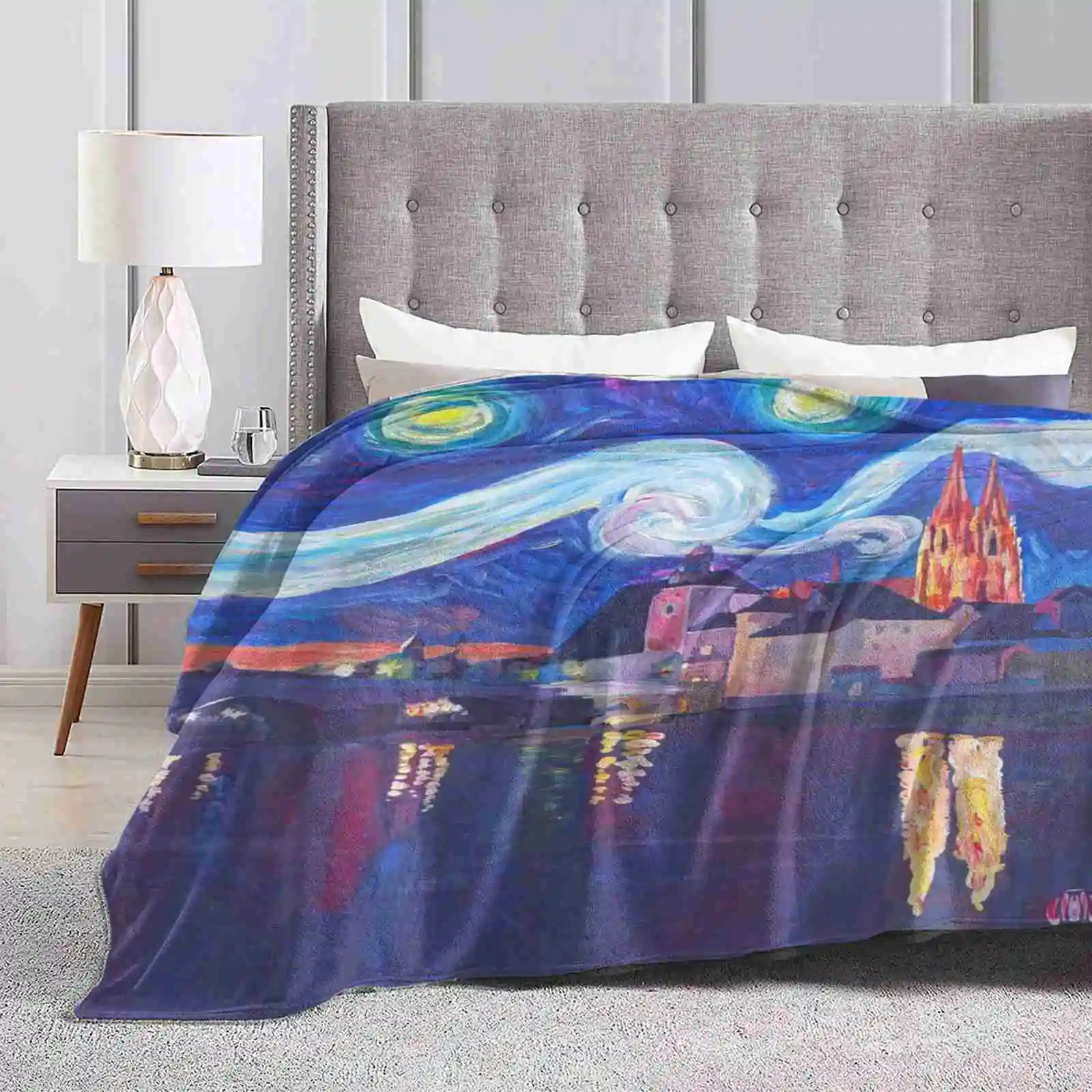 

Starry Night At Regensburg New Selling Custom Print Flannel Soft Blanket Regensburg Bavaria Inspired Starry Night Stars Moon