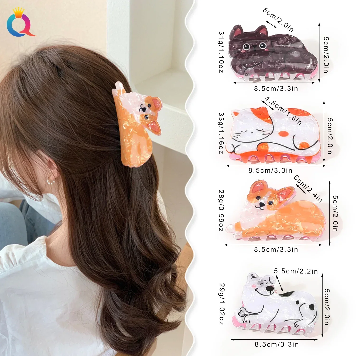 1pcs Cute Cat  Dog Shaped Hair Clip 8.5cm Personalized Fashionable Hair Grabber for Women's Back of Head Holiday Girl Gift